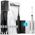 AquaSonic DUO PRO Ð Ultra Whitening 40,000 VPM Electric ToothBrushes Ð ADA Accepted - 4 Modes with Smart Timers - UV Sanitizing & Wireless Charging Base - 10 ProFlex Brush Heads & 2 Travel Cases