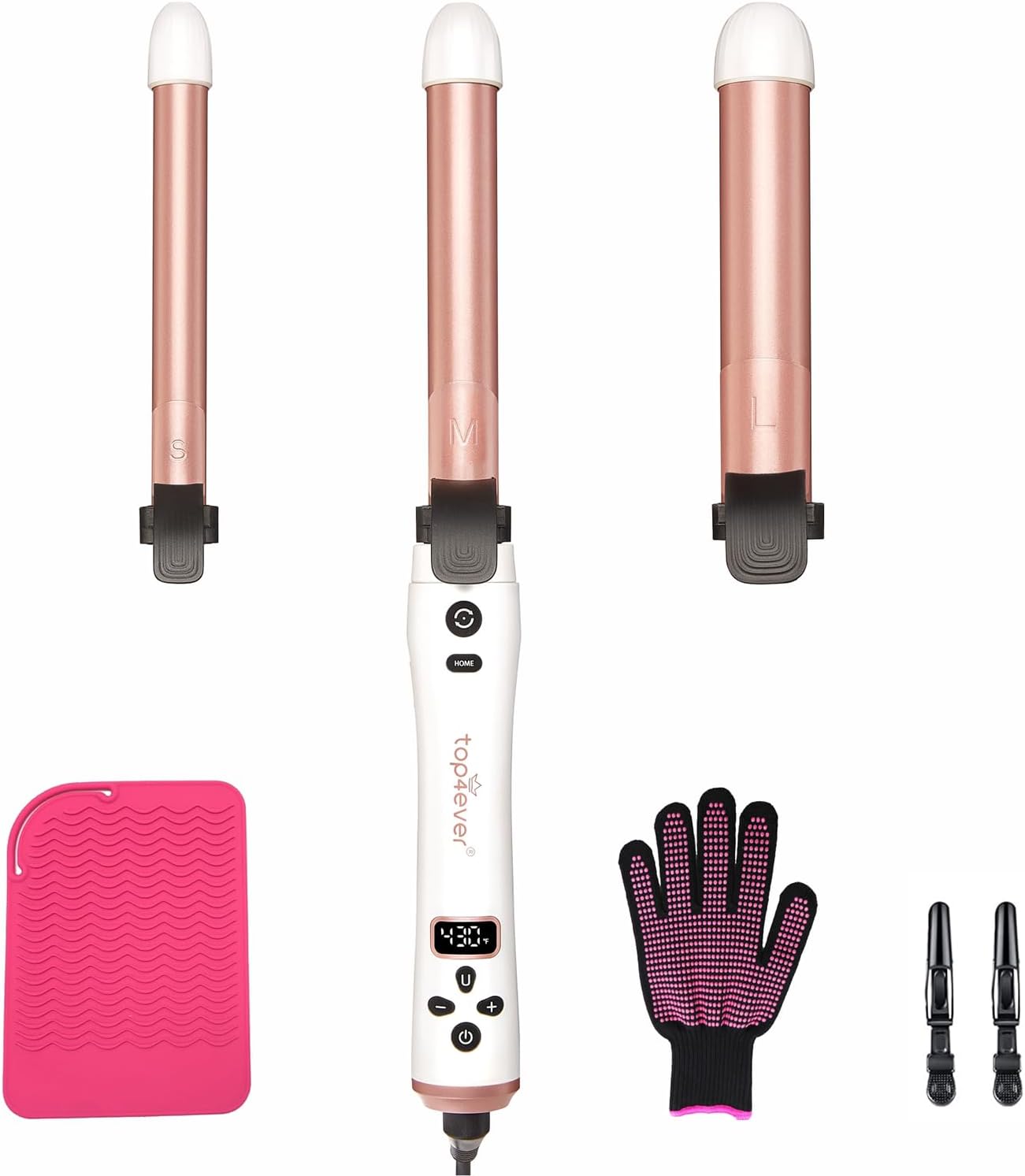 3 in 1 Auto Rotating Curling Iron - TOP4EVER Automatic Hair Curler with Interchangeable Curling Wand (0.75", 1", 1.25"), Adjustable Temp 325¡F-430¡F, Instant Heat Hair Styling Tools for All Hair Types