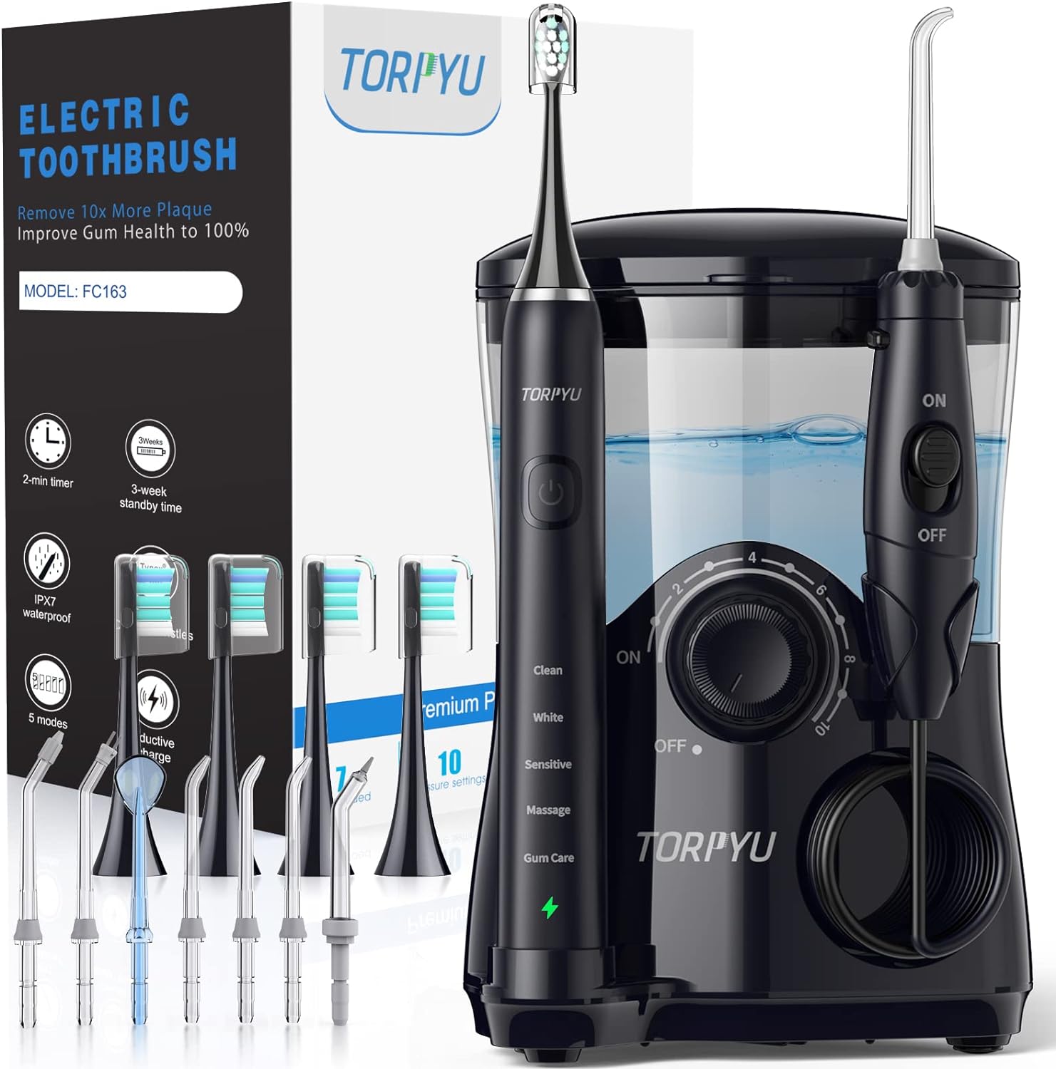 All-in-One Water Flosser & Ultrasonic Toothbrush Combo - Extra Capacity Electric Water Toothbrush w/ 7 Jet Tips & 4 Brush Heads for Whitening-Ultimate Power Electric Flosser for Superior Dental Care!