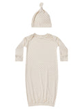 BABY GOWN + KNOTTED HAT SET, OAT CHECK